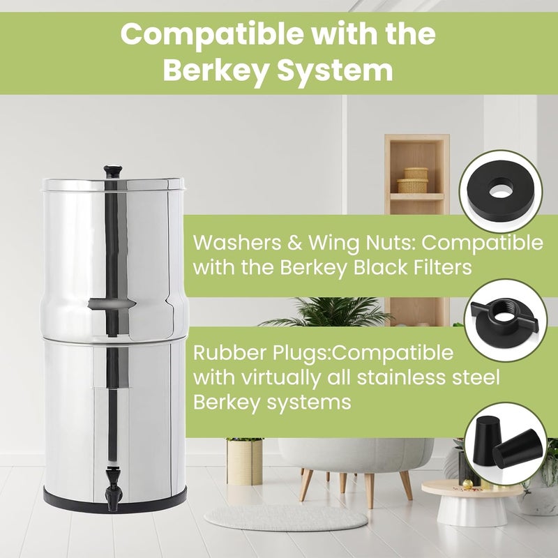 PIHIL Store Replacement Kit for Berkey Water Filter System Elements,Suited for Berkey Gravity Filter System and Black Activated Carbon Water Filters, 4 Washers, 4 Wing nuts and 4 Silicone Blocking Plugs - Image 3